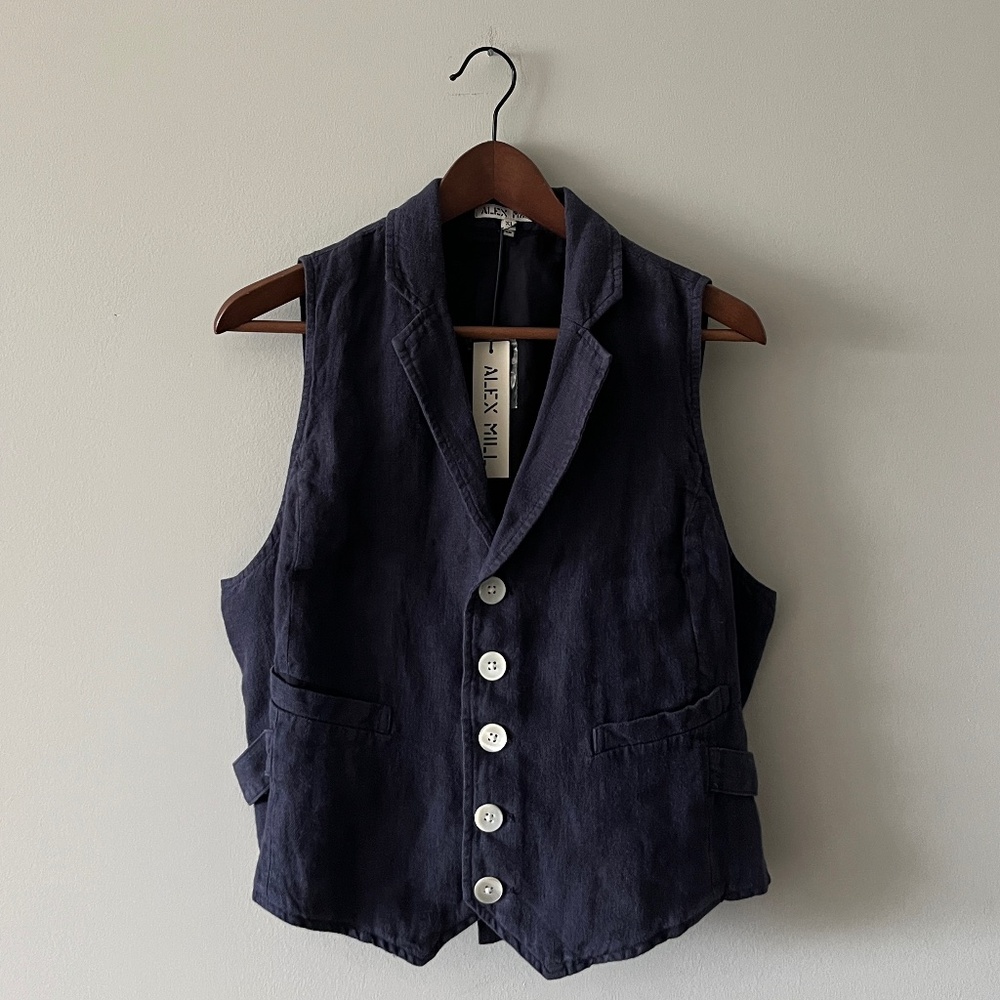 NWT - Alex Mill Mathilde Navy Linen Vest - XL